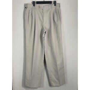 Dockers Signature Khaki Mens 34x30 Relaxed Fit Pleated Microfiber Pants Beige